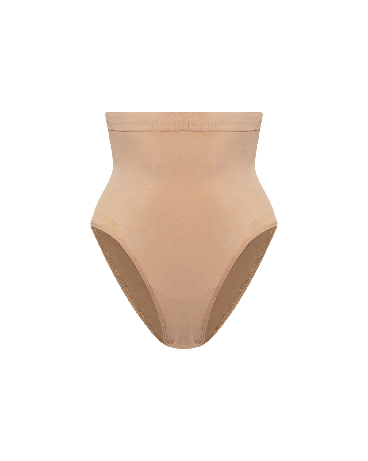 Beige high-waisted bikini bottom on a white background