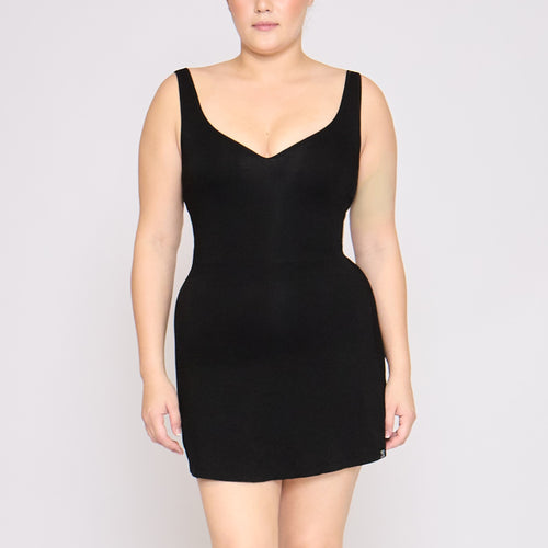 Sculpting Black Plunging Shapewear Mini Dress