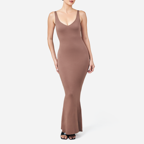 Sculpting Taupe Plunging Shapewear Maxi Dress