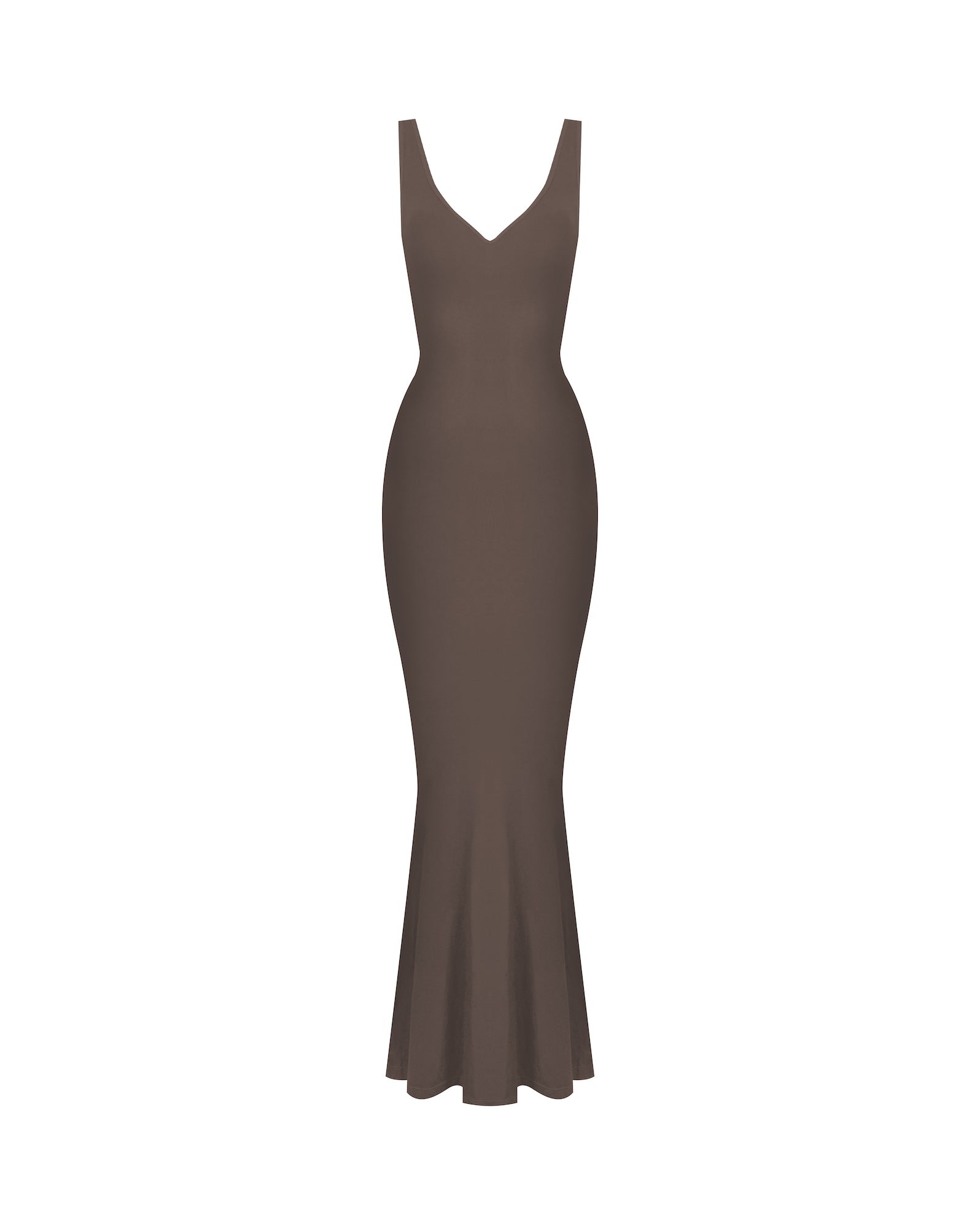Brown evening gown on a white background