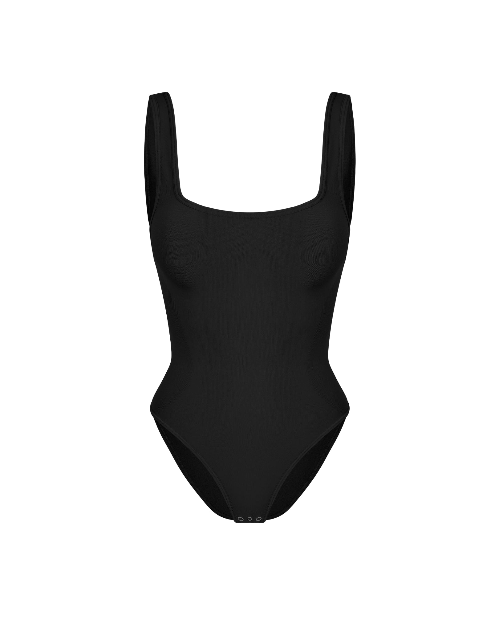 Front view of Black Square Neck Shapewear Bodysuit