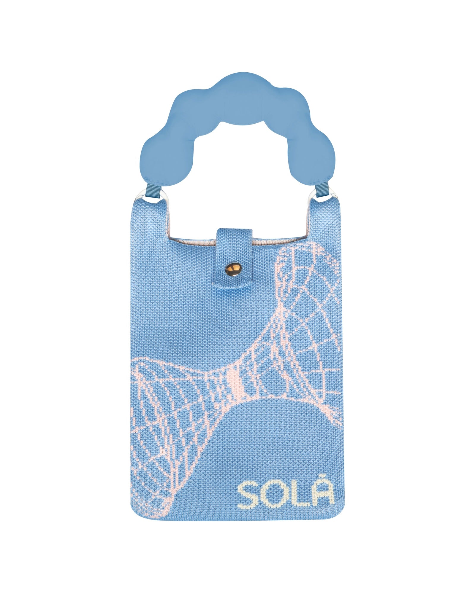 A close up view of Knitted Phone Bag