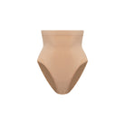 Beige high-waisted bikini bottom on a white background