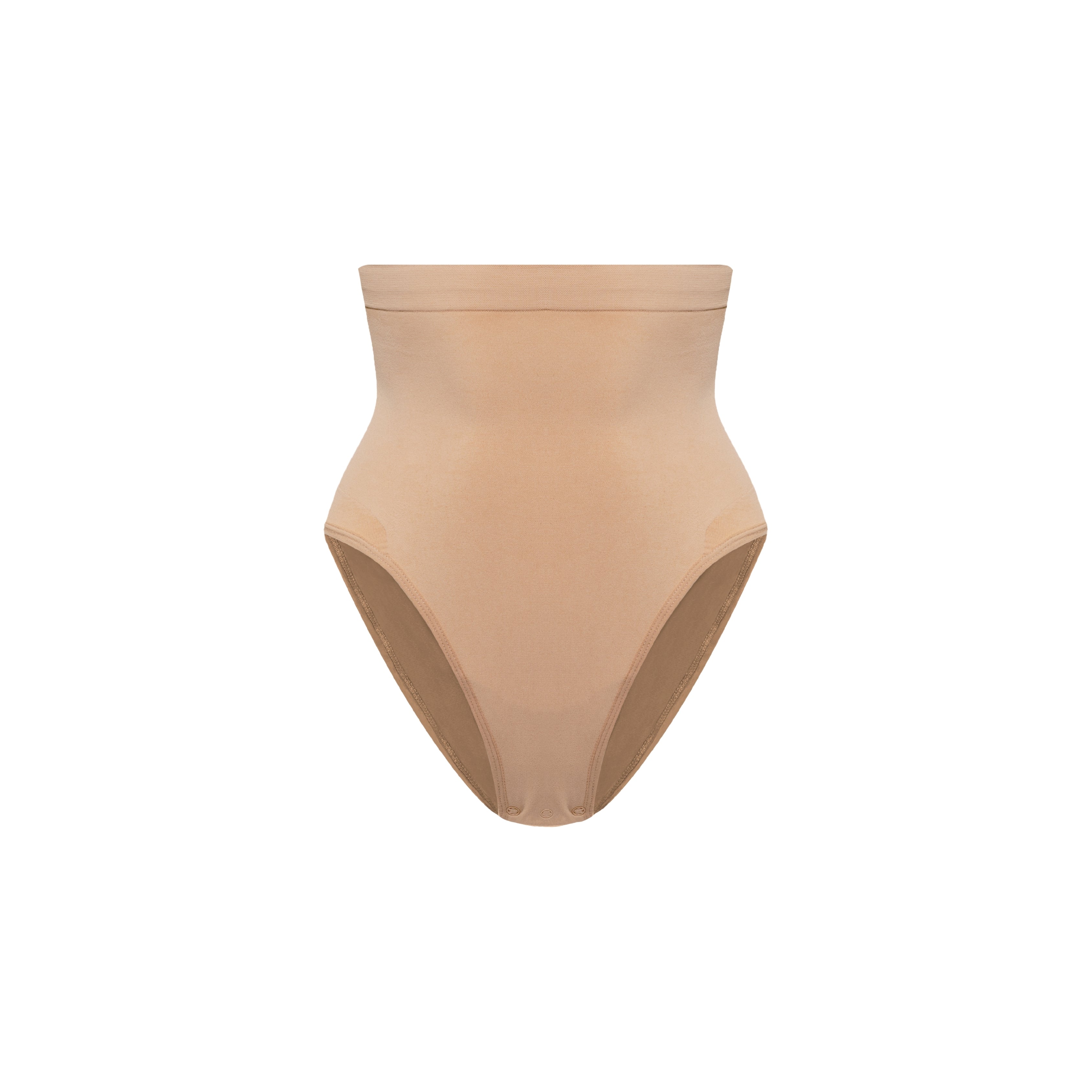 Beige high-waisted bikini bottom on a white background