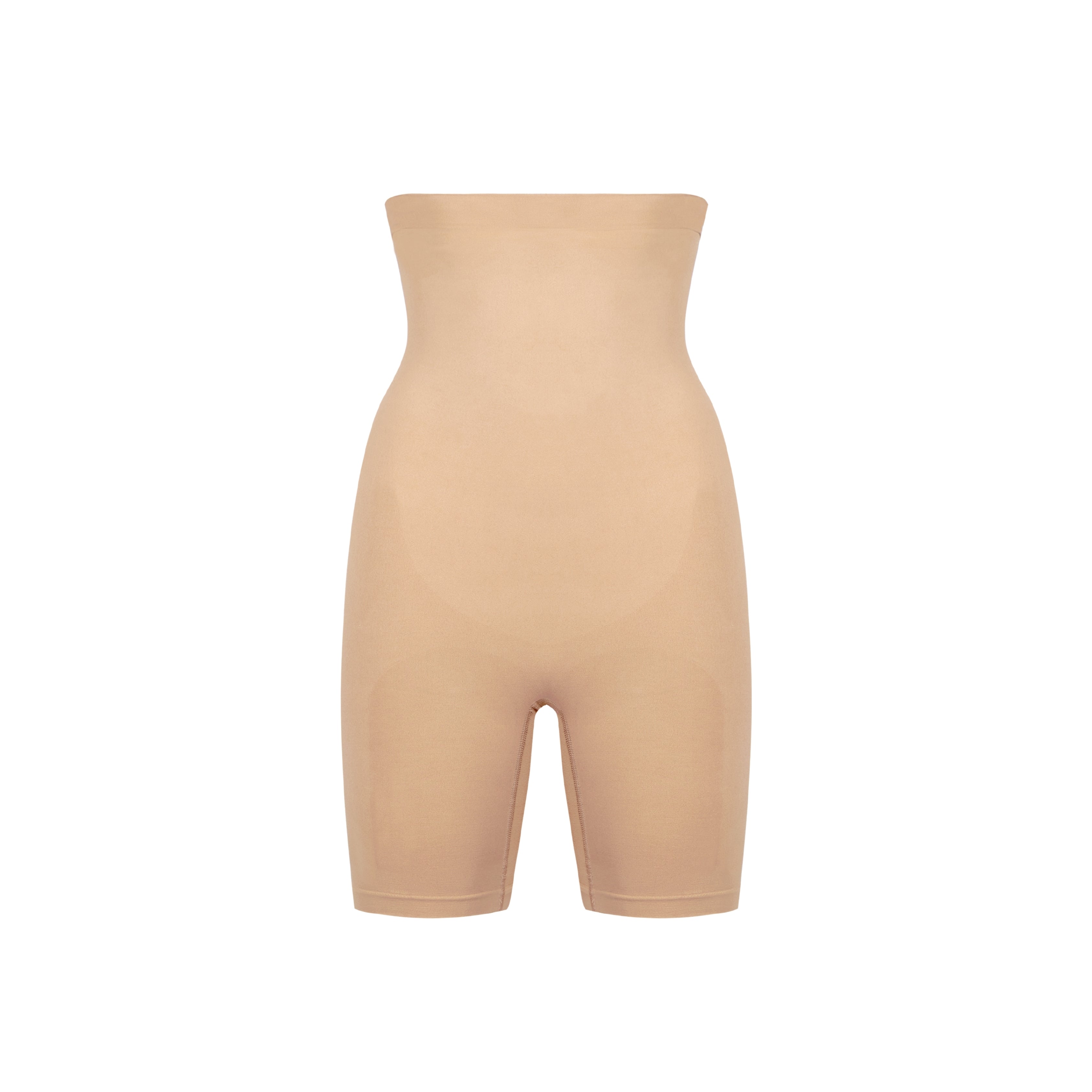 Beige shapewear shorts on a white background