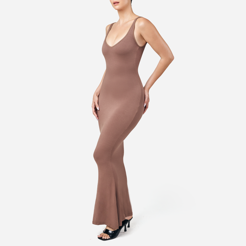 Sculpting Taupe Plunging Shapewear Maxi Dress