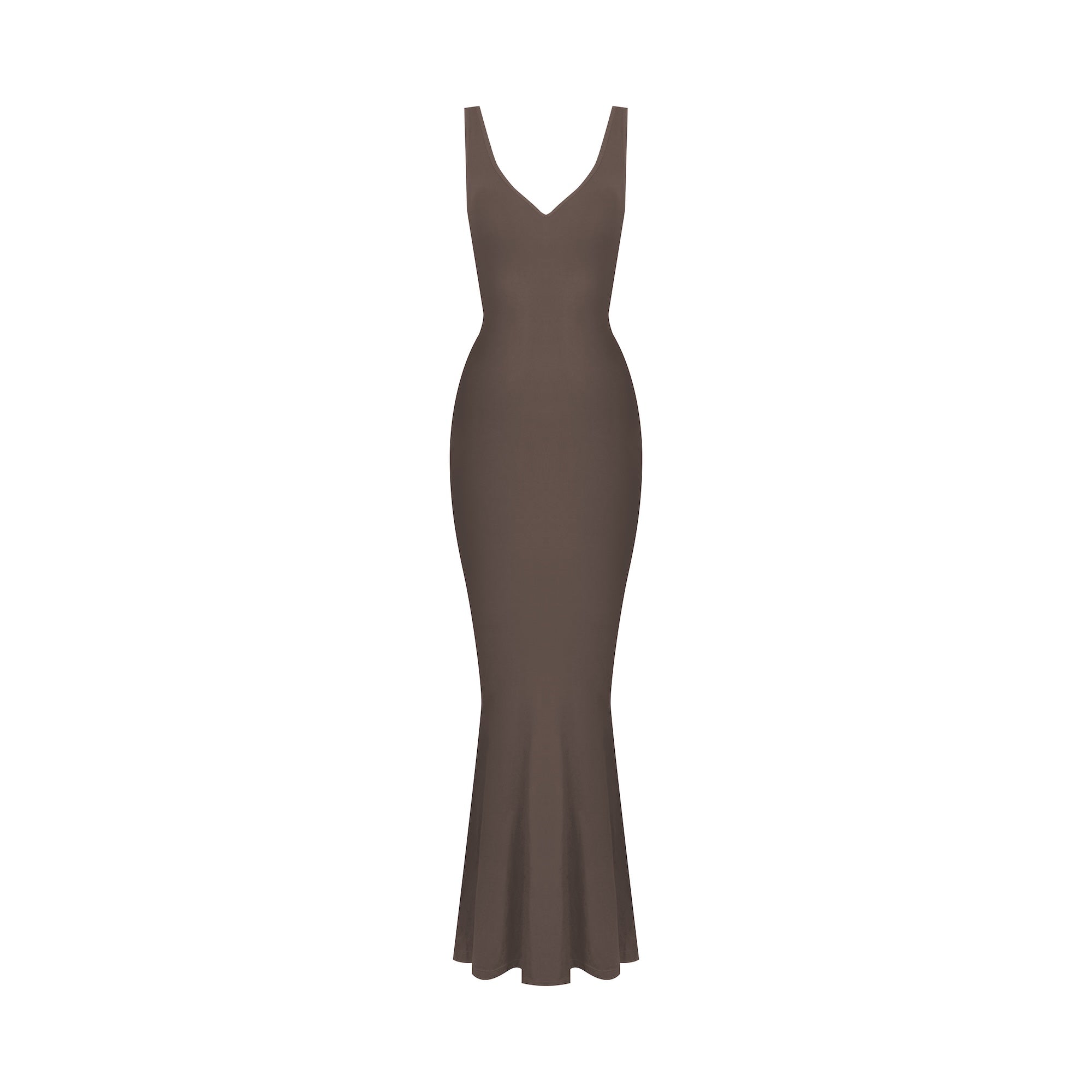 Brown evening gown on a white background