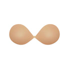Beige strapless bra on a white background